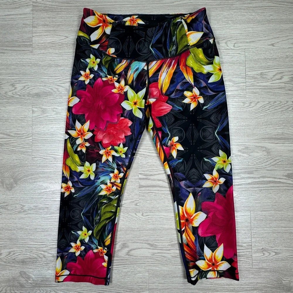 CALIA Women's Leggings Tropical Floral Print Multicolor Capri Cropped Yoga Pants